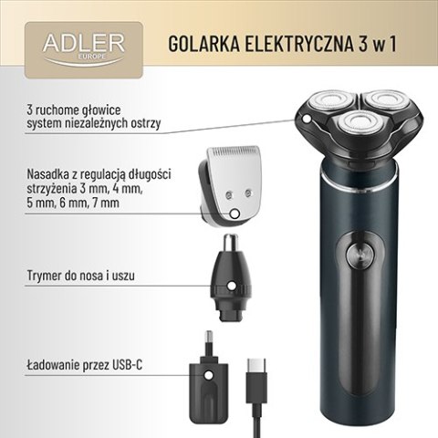 Golarka elektryczna 3 w 1 - USB + Etui Golarka elektryczna 3 w 1 - USB + Etui