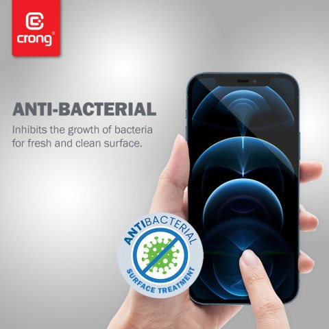 Crong Anti-Bacterial 3D Armour Glass - Szkło hartowane 9H na cały ekran iPhone 12 Pro Max + ramka instalacyjna Crong Anti-Bacterial 3D Armour Glass - Szkło hartowane 9H na cały ekran iPhone 12 Pro Max + ramka instalacyjna