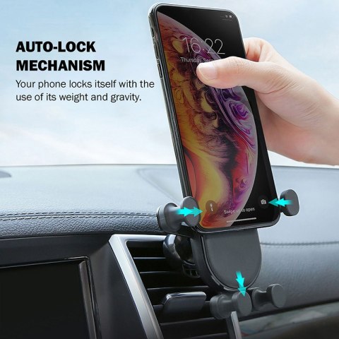 Crong Gravity Auto-Lock Car Holder - Uchwyt samochodowy grawitacyjny do telefonu 4,7"-6,5" (czarny)