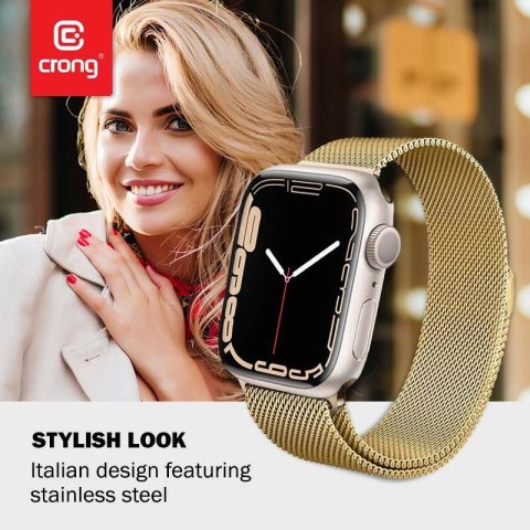 Crong Milano Steel - Pasek ze stali nierdzewnej do Apple Watch 44/45/46/49 mm (złoty)