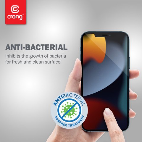 Crong Anti-Bacterial 3D Armour Glass - Szkło hartowane 9H na cały ekran iPhone 14 Plus / iPhone 13 Pro Max + ramka instalacyjna