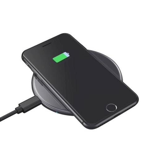 Crong PowerSpot Fast Wireless Charger - Aluminiowa ładowarka bezprzewodowa Qi 15W USB-C z powłoką ze szkła hartowanego (Shadow B