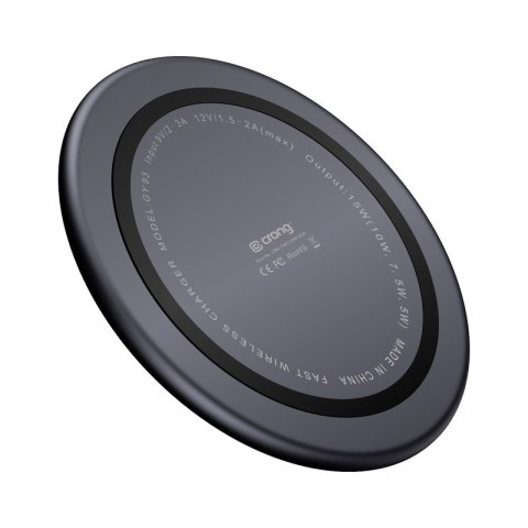 Crong PowerSpot Fast Wireless Charger - Aluminiowa ładowarka bezprzewodowa Qi 15W USB-C z powłoką ze szkła hartowanego (Shadow B