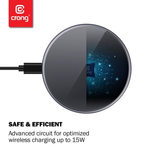 Crong PowerSpot Fast Wireless Charger - Aluminiowa ładowarka bezprzewodowa Qi 15W USB-C z powłoką ze szkła hartowanego (Shadow B