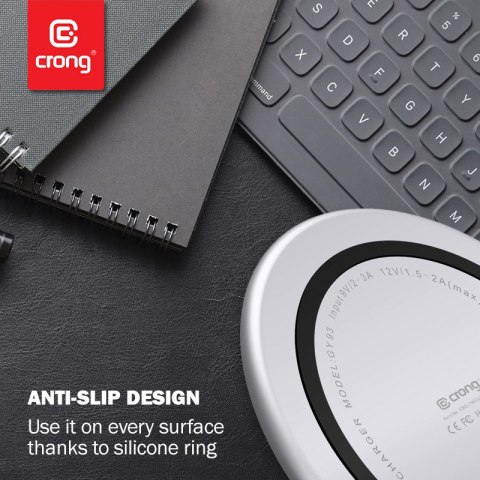 Crong PowerSpot Fast Wireless Charger - Aluminiowa ładowarka bezprzewodowa Qi 15W USB-C z powłoką ze szkła hartowanego (Shadow B