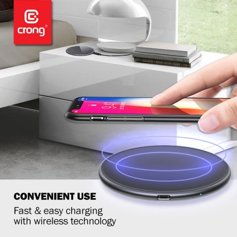 Crong PowerSpot Fast Wireless Charger - Aluminiowa ładowarka bezprzewodowa Qi 15W USB-C z powłoką ze szkła hartowanego (Shadow B