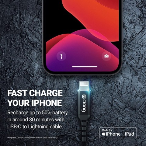 Crong Armor Link - Kabel USB-C Lightning Fast Charging z certyfikat MFi 150cm (czarny)