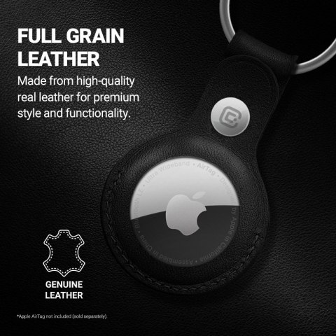 Crong Leather Case with Key Ring - Skórzane etui ochronne brelok do Apple AirTag (czarny)