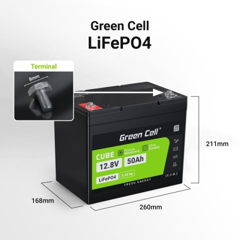 Green Cell - Akumulator LiFePO4 12V 12.8V 50Ah do systemów fotowoltaicznych, kamperów i łódek