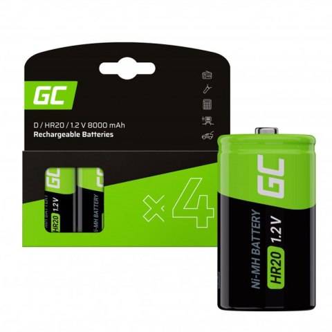 Green Cell - Baterie Akumulatorki 4x D R20 HR20 Ni-MH 1.2V 8000 mAh