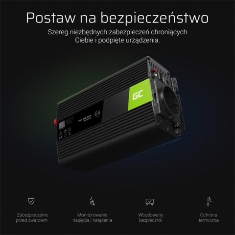 Green Cell - Przetwornica napięcia Inwerter tryb UPS 12V na 230V Czysta sinusoida 300W/600W do Pompy centralnego ogrzewania