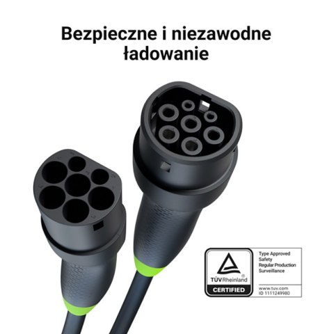 Green Cell - Kabel GC Snap Typ 2 do ładowania EV 22 kW 7 m do Tesla Model 3 / S / X / Y, Kia EV6, Hyundai IONIQ 5, BMW i3, Ford 