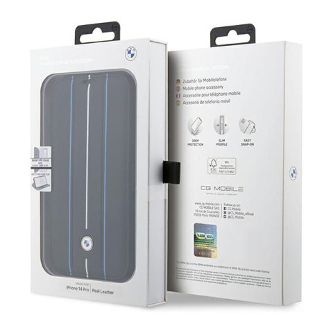 BMW Booktype Leather Stamp Blue Lines - Etui iPhone 14 Pro (czarny) BMW Booktype Leather Stamp Blue Lines - Etui iPhone 14 Pro (czarny)