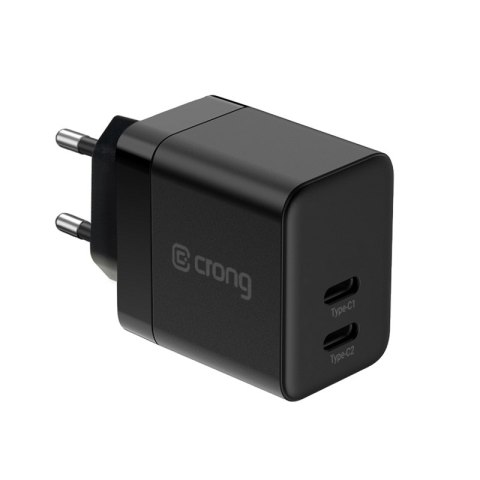 Crong Ultra Compact GaN - Ładowarka sieciowa 2x USB-C 35W PD 3.0 z PPS (czarny)