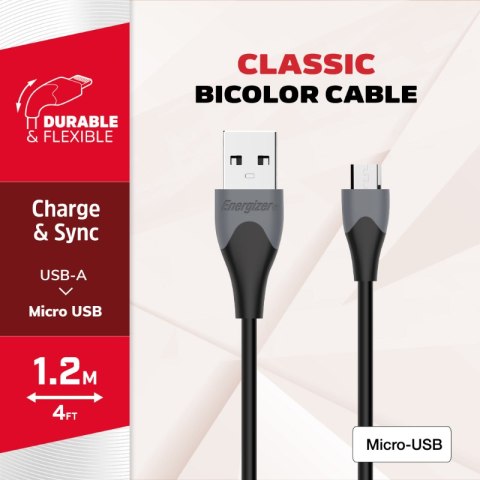 Energizer Classic - Kabel połączeniowy USB-A do Micro USB 1.2m (Czarny)