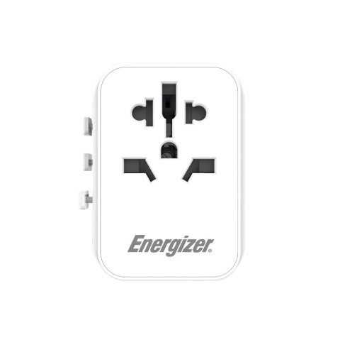 Energizer Ultimate - Ładowarka / Adapter podróżny EU / US / AU / UK + 2x USB-A & USB-C certyfikat MFi (Biały)