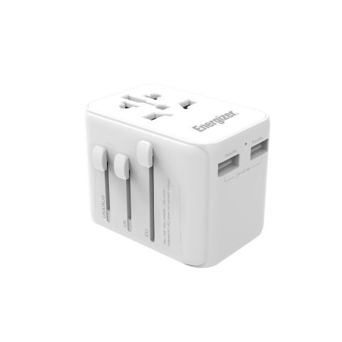 Energizer Ultimate - Ładowarka / Adapter podróżny EU / US / AU / UK + 2x USB-A & USB-C certyfikat MFi (Biały)