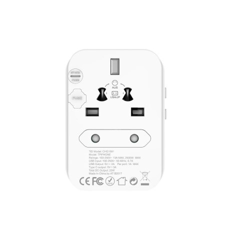 Energizer Ultimate - Ładowarka / Adapter podróżny EU / US / AU / UK + 2x USB-A & USB-C certyfikat MFi (Biały)