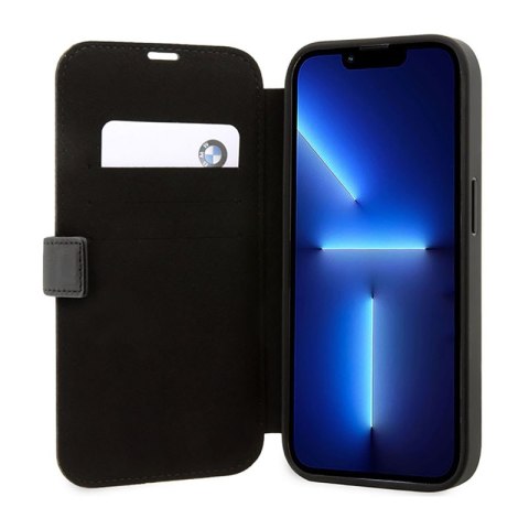 BMW Booktype Leather Textured & Stripe - Etui iPhone 14 Pro Max (czarny) BMW Booktype Leather Textured & Stripe - Etui iPhone 14 Pro Max (czarny)