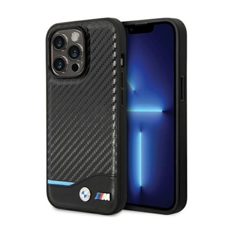 BMW Leather Carbon Blue Line - Etui iPhone 13 Pro (Czarny)