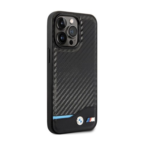 BMW Leather Carbon Blue Line - Etui iPhone 13 Pro (Czarny)