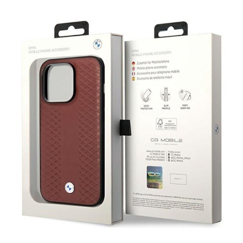 BMW Leather Diamond Pattern - Etui iPhone 14 Pro (burgundowy)