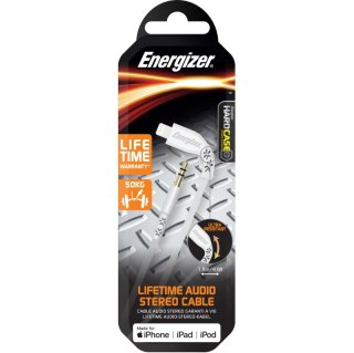 Energizer HardCase - Kabel audio jack 3,5 mm - Lightning certyfikat MFi 1.5m ROW (Biały) dożywotnia gwarancja