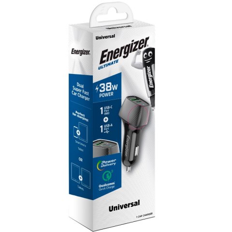 Energizer Ultimate - Ładowarka samochodowa USB-C & USB-A 38W PD + QC3.0 (Czarny)