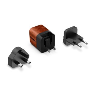 Energizer Ultimate - Ładowarka sieciowa Multiplug EU / UK / US GaN USB-C 20W PD (Walnut burl)