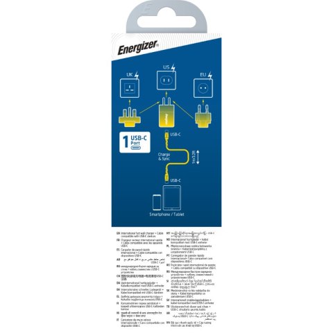 Energizer Ultimate - Ładowarka sieciowa Multiplug EU / UK / US GaN USB-C 20W PD + kabel USB-C (Czarny)