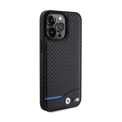 BMW Leather Carbon Blue Line - Etui iPhone 15 Pro Max (czarny)