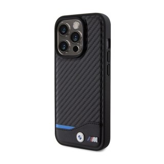 BMW Leather Carbon Blue Line - Etui iPhone 15 Pro (czarny)