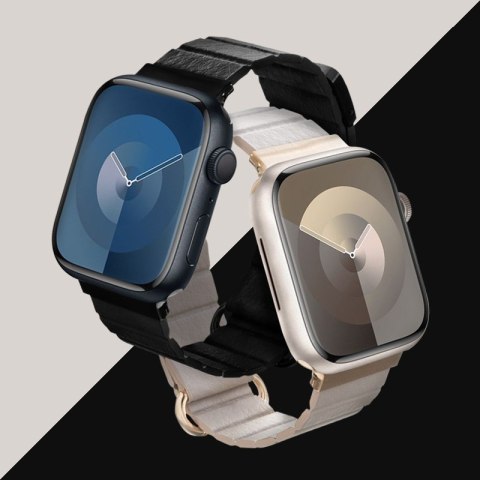 Crong Eclipse - Skórzany pasek magnetyczny Apple Watch 44/45/46/49 mm (czarny)