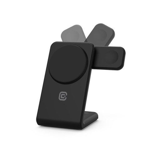 Crong MagSpot Pivot Stand - Ładowarka bezprzewodowa 3w1 z MagSafe do iPhone, Apple Watch i AirPods (czarny)